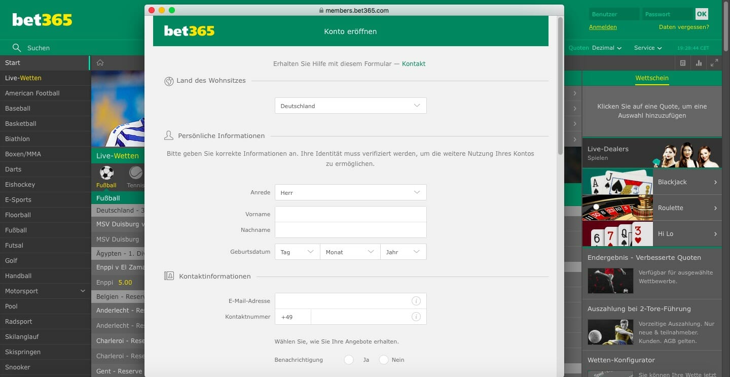 Bet365 Registrierung