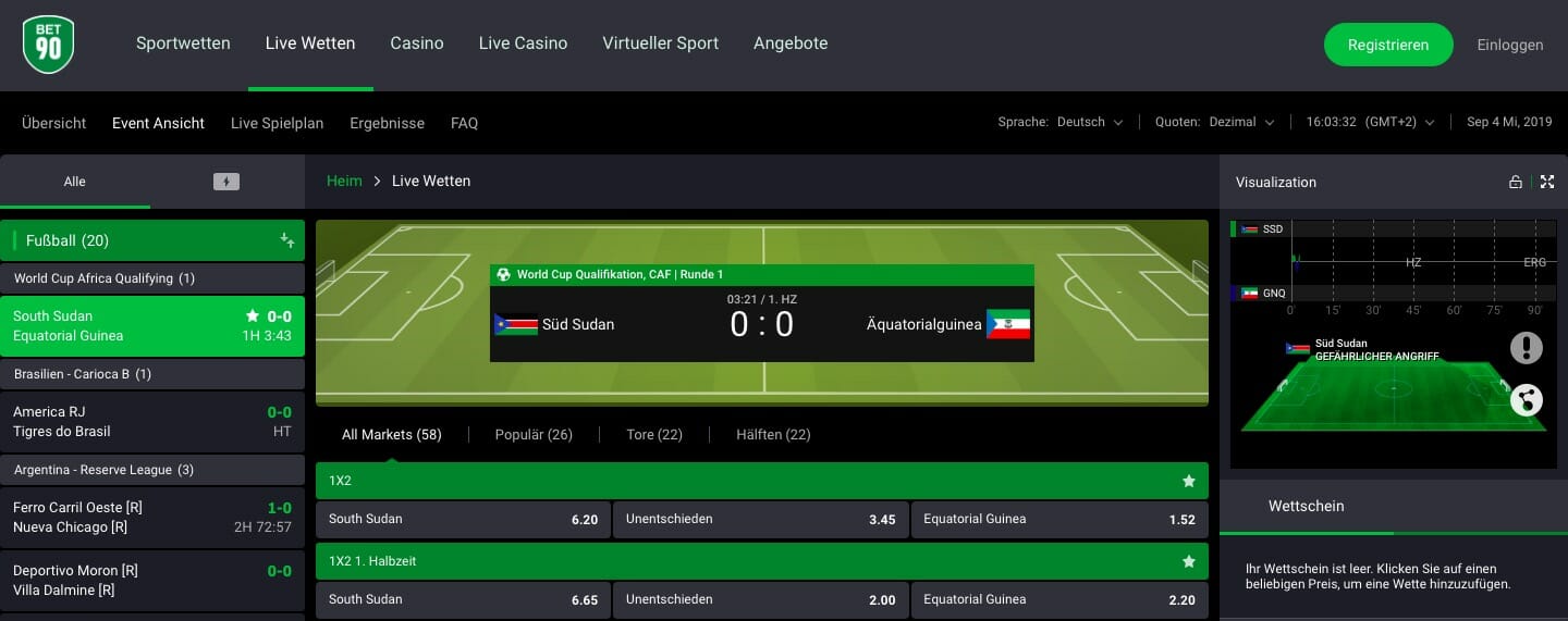 Bet90 Live Wetten