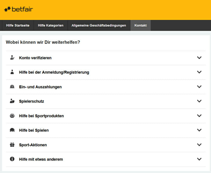 betfair Sportwetten Support