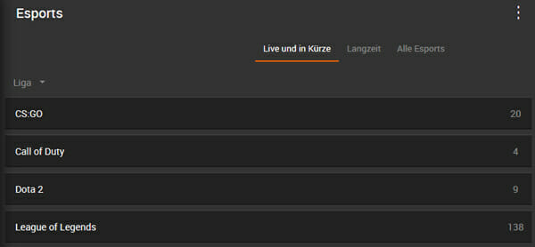 eSports Wetten Auswahl