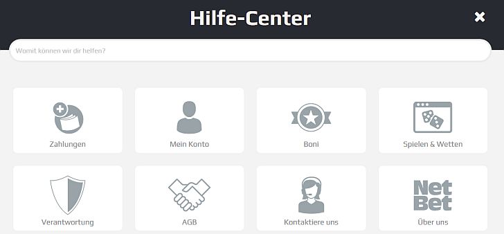 NetBet Test der Hilfe-Sektion