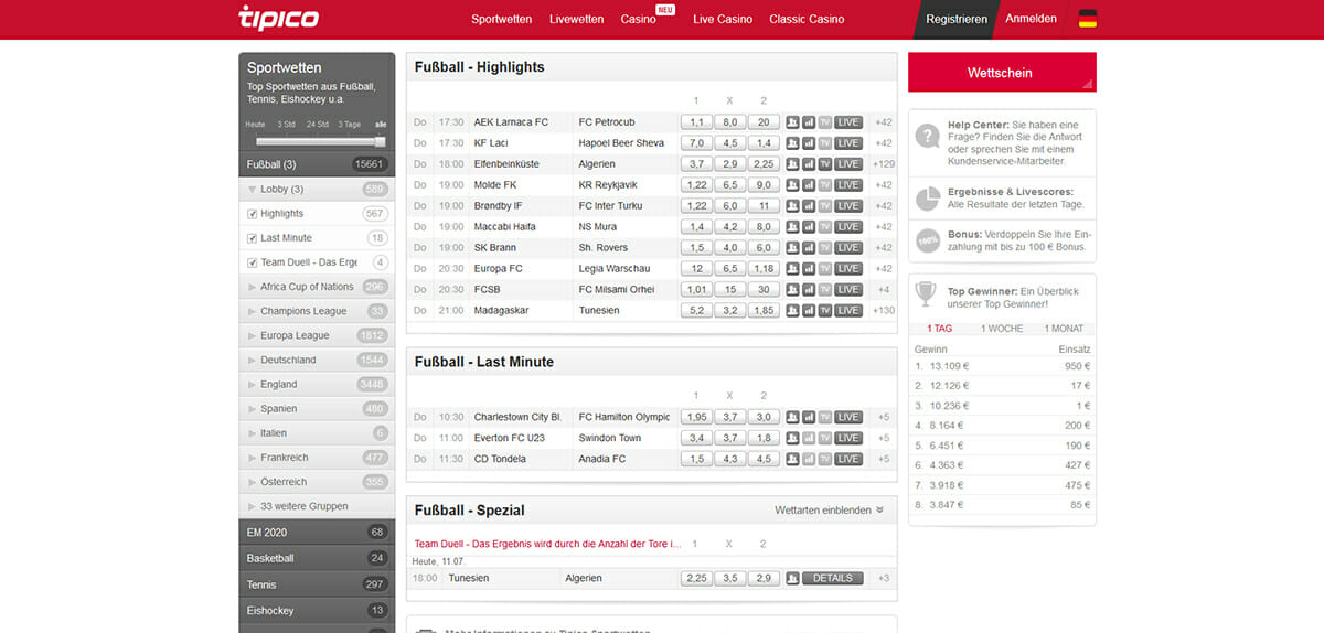Tipico Sportwetten Uebersicht