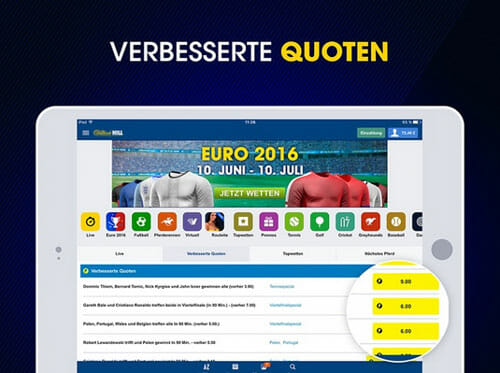 William Hill App verbesserte Quoten