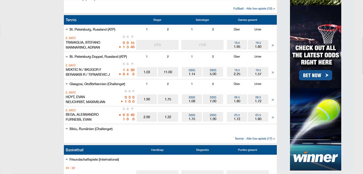 Winner Sportwetten Livewetten Vorschau